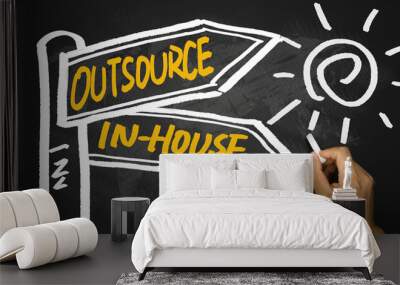 outsource or in-house signpost hand drawing on blackboard Wall mural