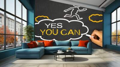 yes you can concept:small person on idea cloud Wall mural