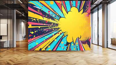 A dynamic frame featuring a comic speed line effect is paired with a Pop Art half-tone retro background Wall mural