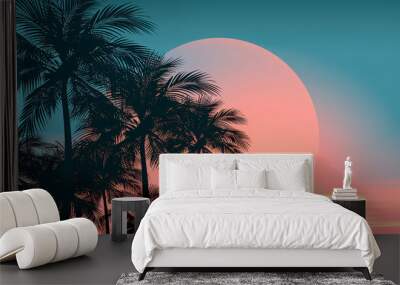 A miami vice theme banner with soft neon pink, teal and black gradient colors, in the style of 80s Wall mural