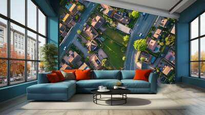 Aerial view of a British residential area with houses and roads Wall mural