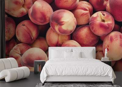 Background with juicy pink peaches, texture of delicious sweet peaches Wall mural