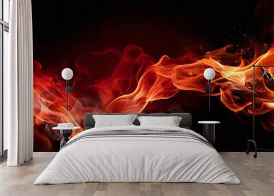 Fire abstract background with flames and copyspace. Isolated on black background Wall mural