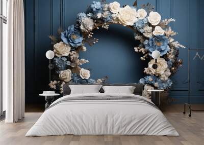 floral hoop backdrop, elegant blue colors background Wall mural