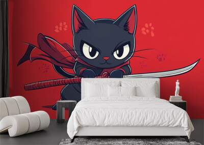 Illustration of Anime 2d comic style cat ninja. anime japan comic style. flat vector design. Wall mural