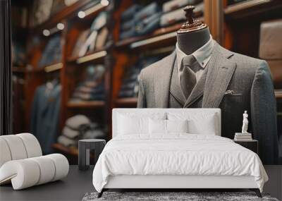 Men's shirt in the form of grey suits on a mannequin in the atelier Wall mural