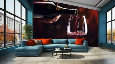 shot of close-up of hand uncorking a bottle of red wine Wall mural