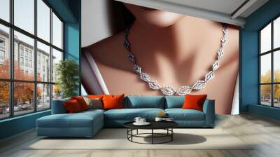 Fashionable and Attractive - A Portrait of a Beautiful Girl in Studio with a Necklace Wall mural