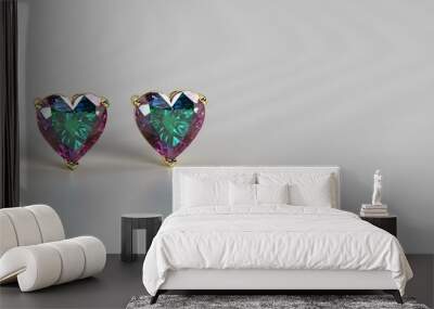 stud heart shape earing with alexandrite and yellow gold 3d render Wall mural