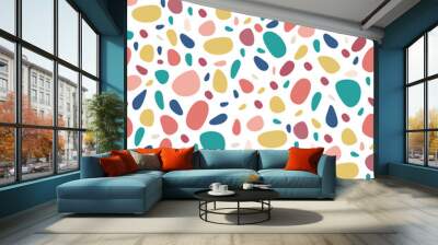 Abstract seamless pattern with colorful pebbles on white. Bright stone mosaic terrazzo background Wall mural