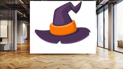 Halloween traditional witch hat with strap in cartoon and flat style isolated on white background. Vector illustration. Wall mural