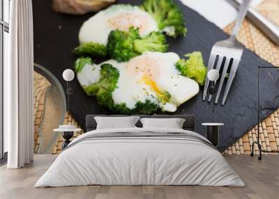 Breakfast of crumpled eggs with broccoli Wall mural