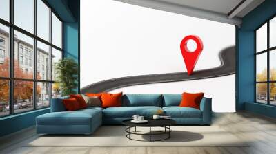 Red location pin marking destination on winding road Wall mural