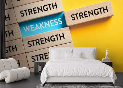 Strengths and weaknesses analysis in business marketing concept. To reveal weaknesses in SWOT analysis. Wall mural