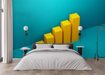 Yellow ascending or increasing bar chart graph on background. Business, financial market or economic growth, success and improvement Wall mural