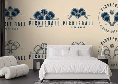 set of pickle ball logo with rackets and ball icon template vector illustration graphic design Wall mural