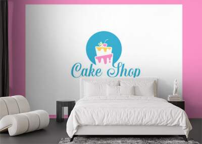 Cake shop logo vector graphic with beautiful cake images for all businesses, especially for bakery, cakery, cake art, cake school, cafe, etc. Wall mural