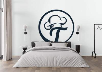 chef logo with a combination of letter t and chef hat for any business especially for restaurant, cafe, catering, etc. Wall mural