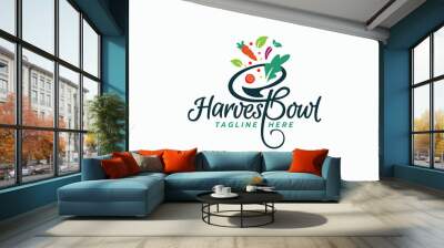 harvest bowl logo with a combination of beautiful lettering, a bowl, and vegetables. Wall mural