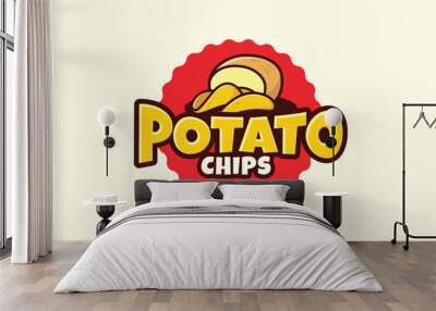 Potato chips logo with a combination of a potato and chips in a cartoon and retro style. Wall mural