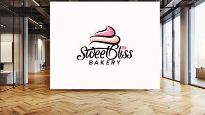 sweet bliss bakery logo with a combination of beautiful sweet bliss lettering and sweet cake topping. Wall mural