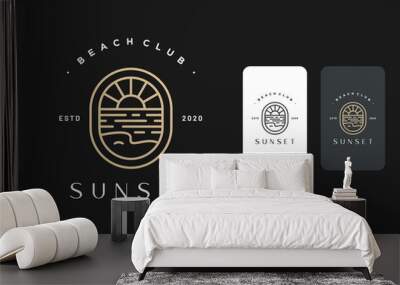 beach and sunset line art logo template Wall mural