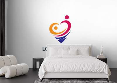 Abstract heart or love logo with two people icon, flat design style with multiple colors, great for medical clinic, human social relationship, family health care, adoption and charity foundation Wall mural