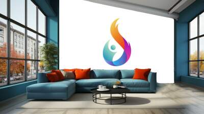 abstract people logo with fire and water drop shape in multiple gradient colors Wall mural