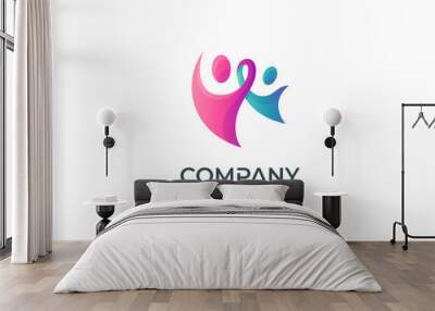 care people logo design in purple and green color gradient Wall mural