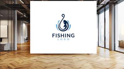 fish and hook logo with water splash decoration Wall mural