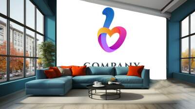 Letter b logo with heart or love shape Wall mural