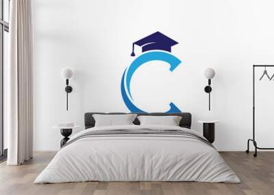 Letter C logo with toga hat or graduation cap Wall mural