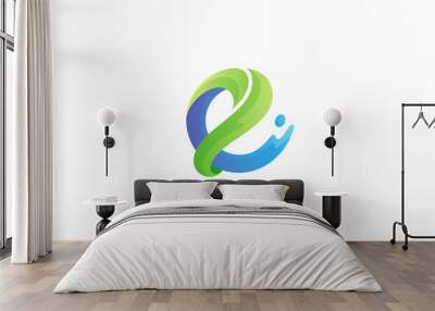 Letter e logo with water splash combination in 3d design style Wall mural