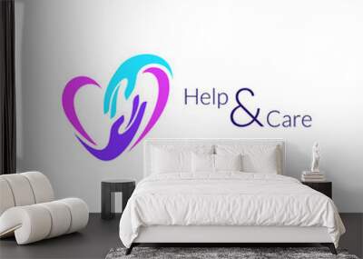 Love care logo, Hands and heart shape logo vector suitable for Charity, Help and giving Wall mural