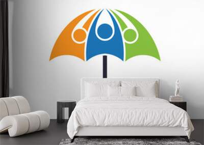 umbrella with colorful people vector logo icon, human protection and care, insurance icon, law advocacy, abstract object logo template Wall mural