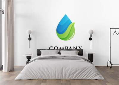 Water Drop and Leaf Vector Logo Design Wall mural