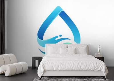 Wave and water drop combination logo concept Wall mural