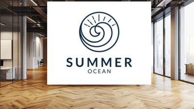 wave sun letter o logo, line art style, summer sea, beach, holiday travel, surfing sport icon, simple minimalist design Wall mural