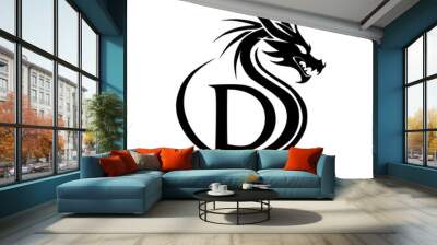 dragon logo letter D, black and white Wall mural