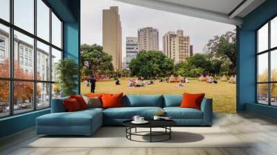 Sao Paulo, Brazil: people having leisure in Parque Augusta city park, at cloudy day	 Wall mural