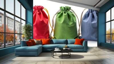 Elegant solution: Solid-colored drawstring pouch, removed from distractions, showcased alone on a clean white canvas, Wall mural