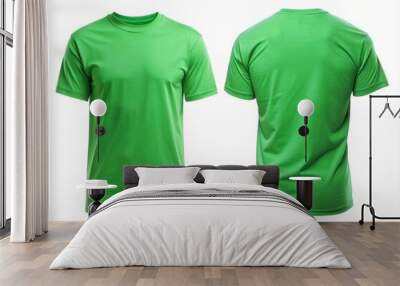 green t shirt front and back view, isolated on white background. Ready for your mock up design template Wall mural