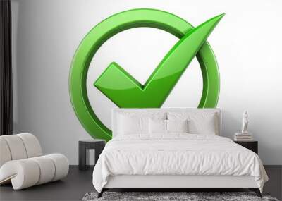 Green tick mark symbol indicating approval, success, or confirmation on a white background Wall mural