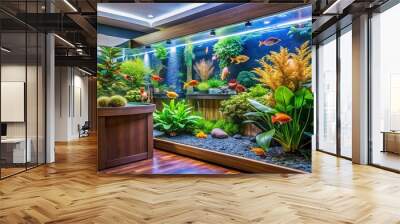 Modern aquarium aesthetics blend lush aquatic plants and vibrant fish, creating a stylish environment that enhances Wall mural