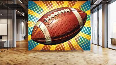 Pop art illustration of an American football with a distressed texture and bold colors against a solid background. Wall mural