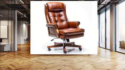 This elegant Brown retro leather executive office chair combines comfort and style, featuring plush cushions, sturdy Wall mural