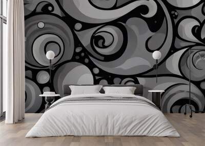 Gray Color Cartoon Abstract Background Art with Waves. Dark Cartoon features a vibrant and playful design Back, blending Black and Grey wave patterns. Black artwork brings a dynamic and whimsical Wall mural