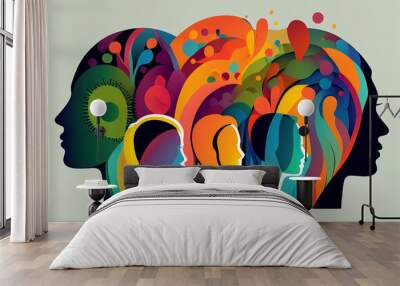 coloful group of unrecognizable people. Concept of mental, emotional and behavioral divergence. Creative people out of the norm. Imaginative human silhoutte creating their own dreams. Ai generated. Wall mural