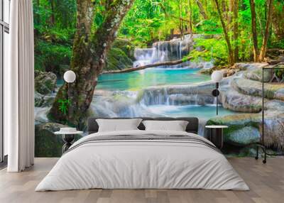 Beautiful waterfall in deep forest Wall mural