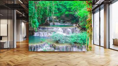 Deep waterfall in Huay Mae Kamin Kanjanaburi Thailand Wall mural